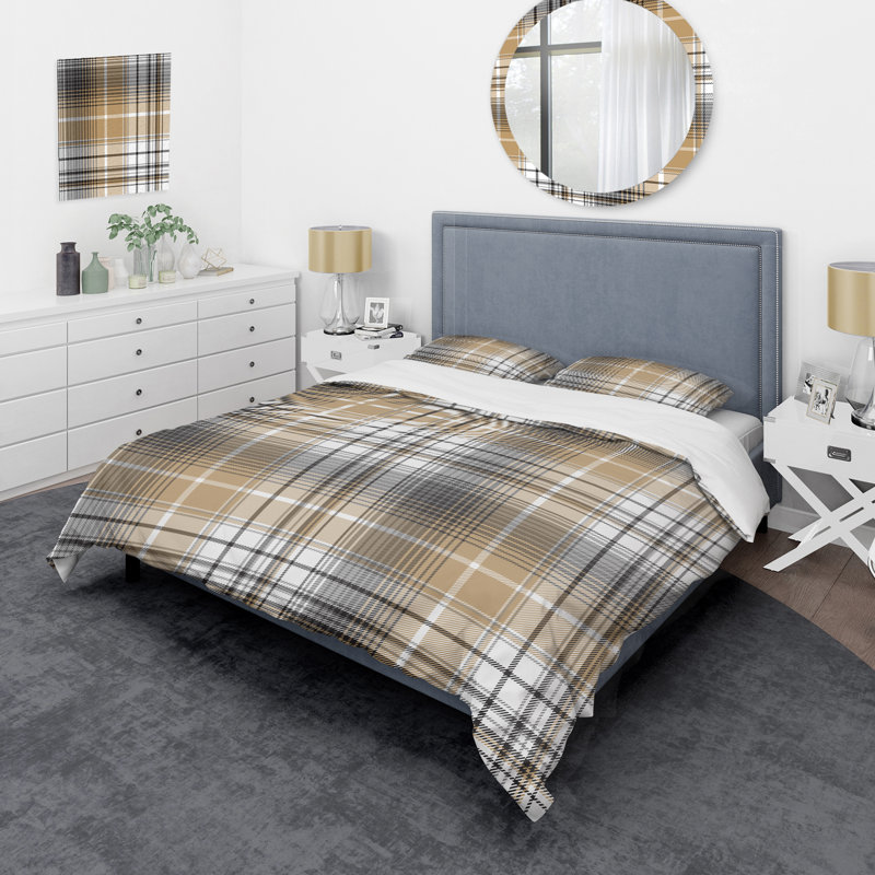 Ensemble de housse de couette en microfibre brun / blanc 3 pièces, Housse de couette pour très grand lit et 2 très