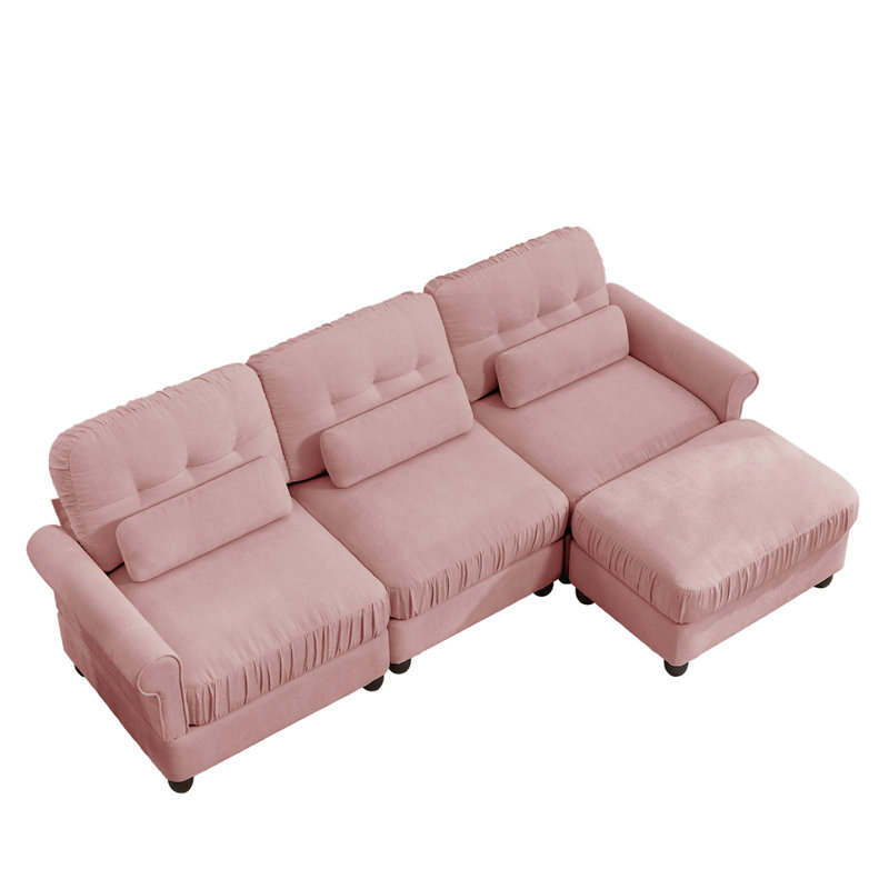 Canapé modulable 3 places avec un pouf, Pink Chenille