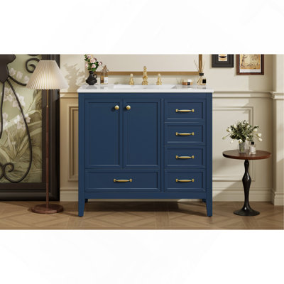 36" Bathroom Vanity with Sink, Bathroom Cabinet with Soft-Closing Door, 4 Drawers of Different Sizes, Solid Wood Frame and Leg, Two Packages, Blue