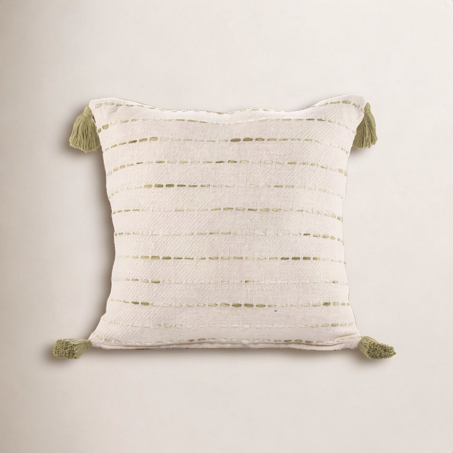 Hainsly 20" x 20" Pillow Cover, Olive Green/Natural, Feather