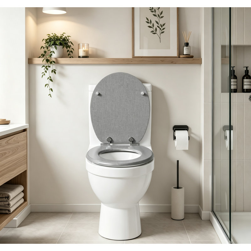 East Urban Home Premium Toilet Seat Toilet Seat With Soft Close, MDF Wood Core, Softclose Hinge, Antibacterial, Design Decor