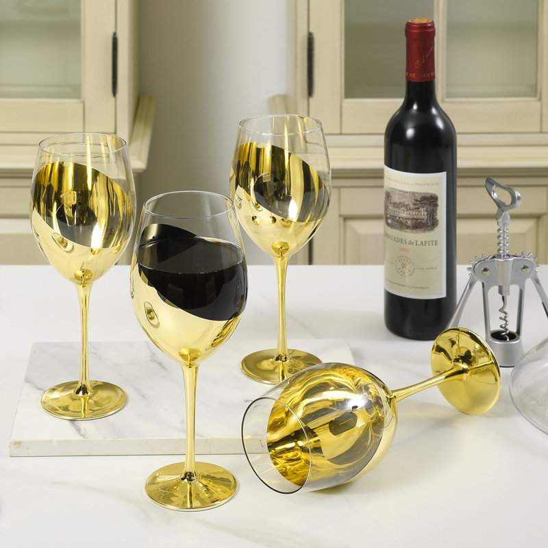 4 Piece 414ml Wine Glass Set, Brass