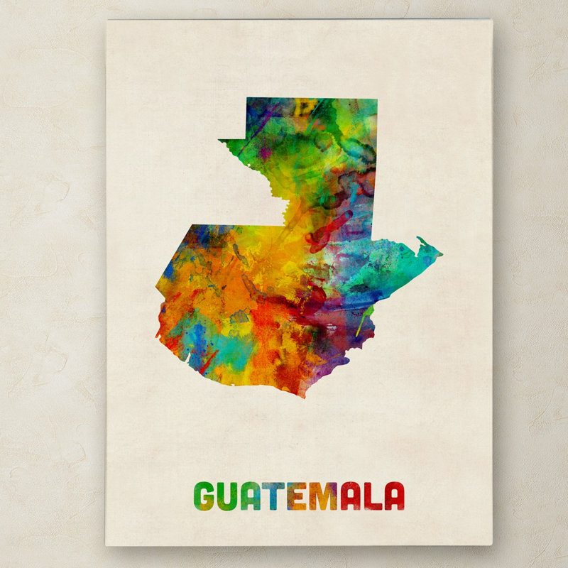« guatemala aquarelle map », impression sur toile tendue, H 19 po x l 14 po x P 2 po