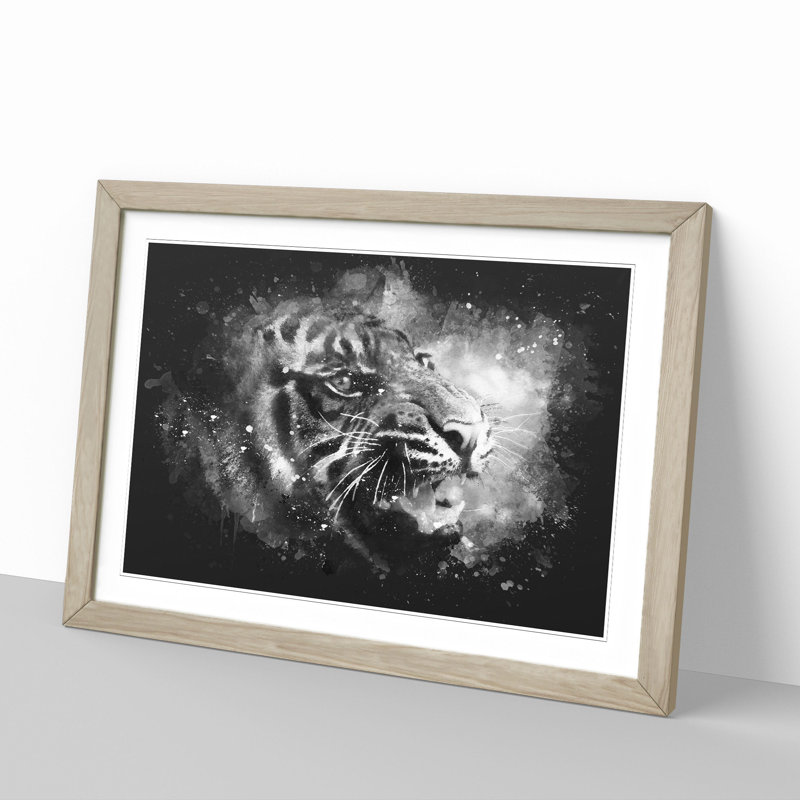 Tiger Vol.4 Paint Splash - Picture Frame Graphic Art, 27cm H x 36cm W x 2cm D, Oak