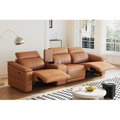 Canapé modulaire en cuir 4 pièces avec 2 porte-gobelets, canapé modulaire confortable pour le salon, brun