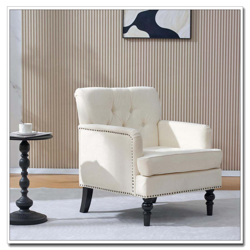 Fauteuil club capitonné, fauteuil d'appoint, fauteuil capitonné, canapé en velours côtelé, Beige