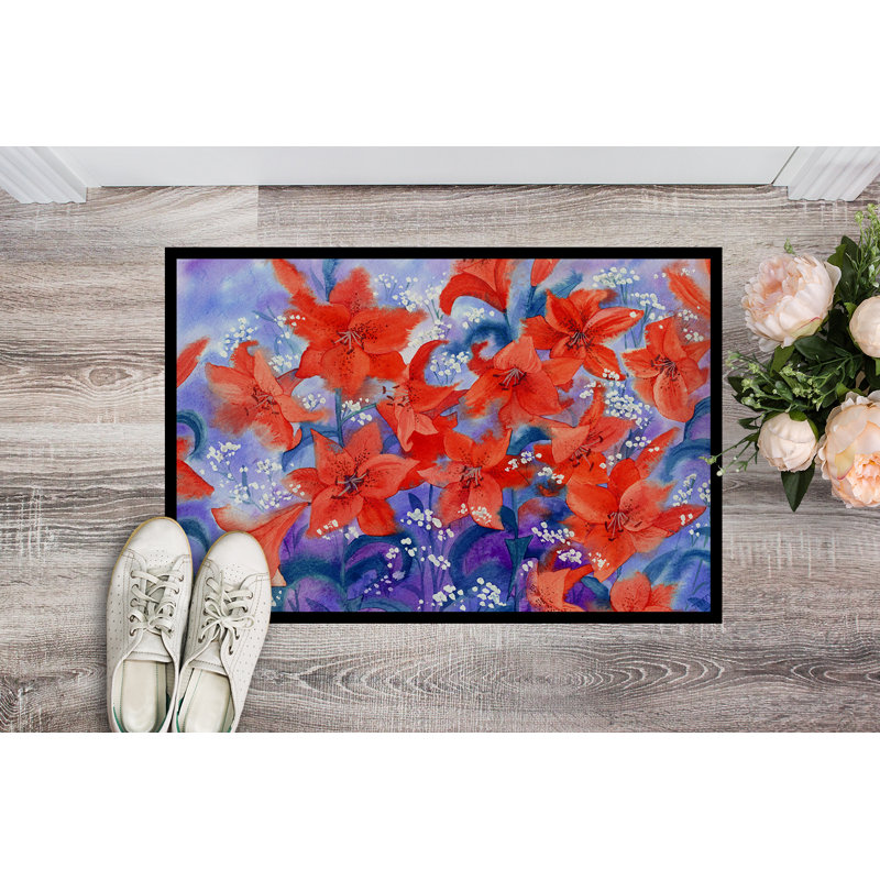 Tapis de porte d’extérieur antidérapant lillies, Rectangle 1 pi 6 po x 2 pi 3 po
