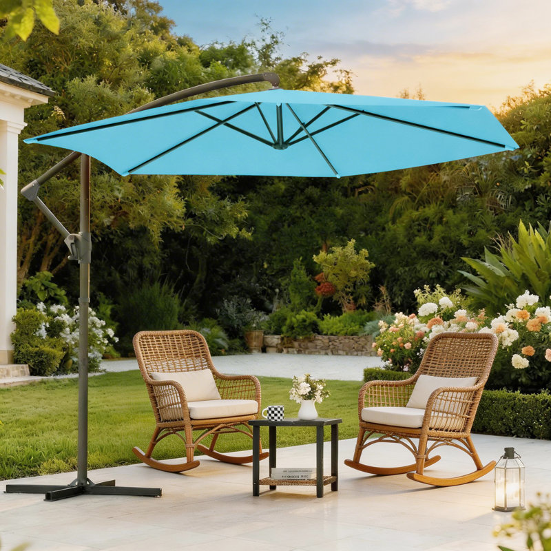 Parasol de patio 10 pi, parasol d'extérieur avec verrou de sécurité et mât surélevé pour plus de stabilité, Bleu lac