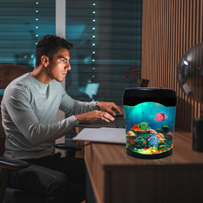 Fish Lamp,Mini Aquarium Tank Decorative Lamp With 7 Color Changing,LED Aquarium Sensory Night Light With 3 Fake Moving Fish,Table Lamp For Home Office Desktop Decor,Gifts For Kids And Adults