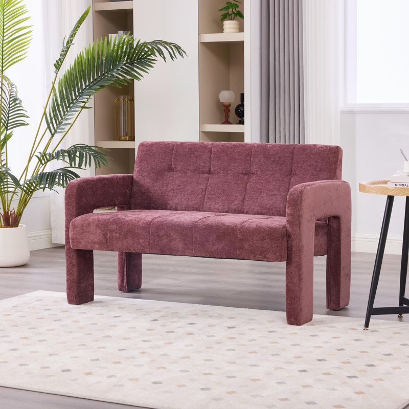 Petit canapé-causeuse avec accoudoirs doubles, fauteuil double moderne pour petits espaces, Rouge vin
