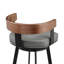 Tabouret de bar rotatif 30 po Idris en fer noir avec finition noyer et similicuir gris rétro