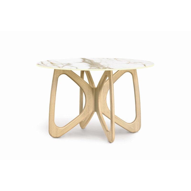 Butterfly Round Dining Table, 30"H x 48"L x 48"W, White, Natural Oak