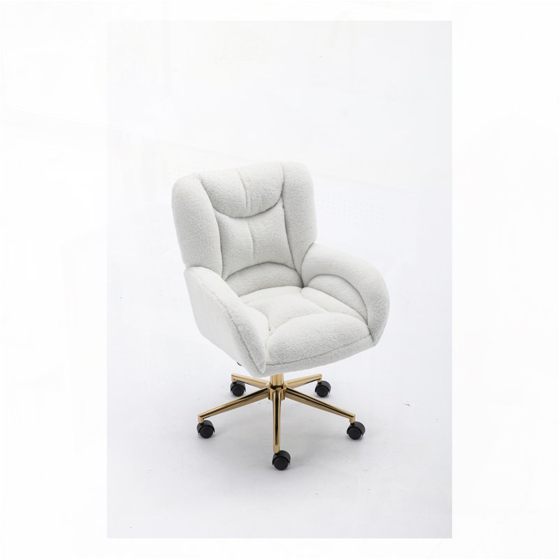 Teddy Fabric Material Adjustable Height 360 Revolving Home Office Chair, Ivory