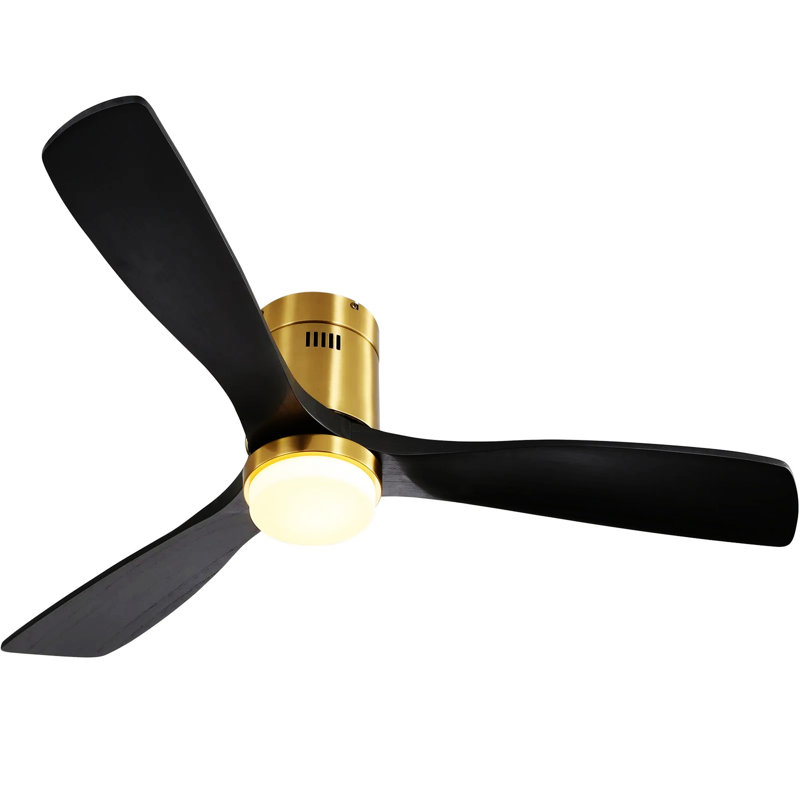 Ventilateur de plafond à profil bas 52 pouces avec télécommande 3 pales en bois massif