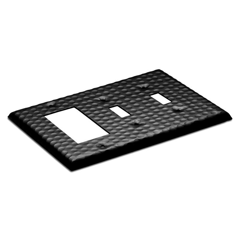 Hand Hammered 3-Gang 2-Toggle/Rocker Combination Standard Wall Plate, Matte Black