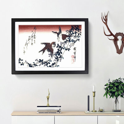 Sparrows on a Bush Clover by Utagawa Hiroshige - Picture Frame Painting Print