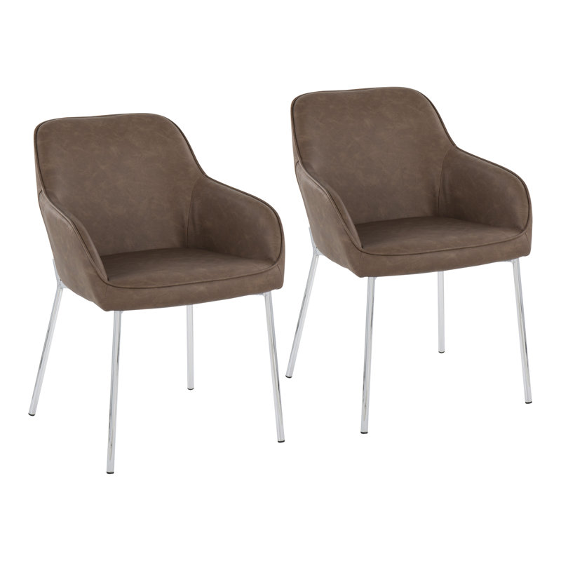 Cyr 19'' H Faux Leather Upholstered Armchair, Chrome, Espresso