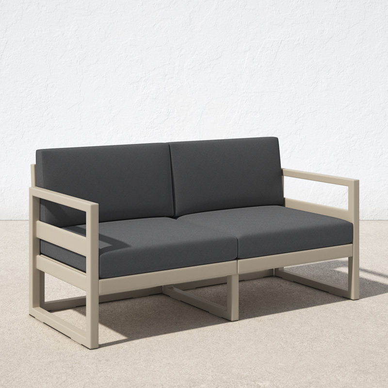 Lane 58'' Wide Straight Loveseat with Cushions, Canvas Charcoal Sunbrella® Canvas, Taupe