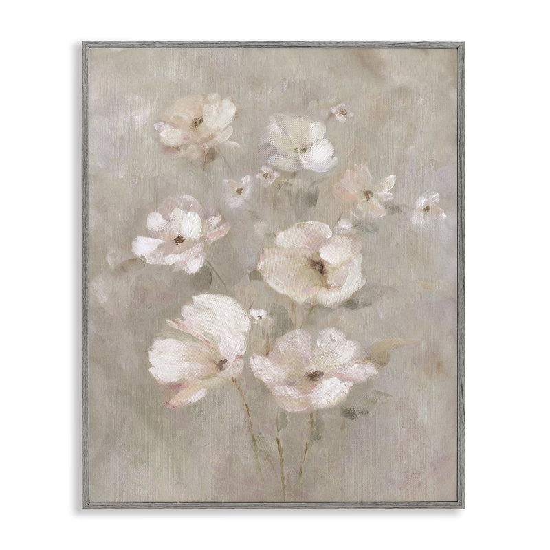 «Blush Florals over Beige», estampe numérique, design par Carol Robinson, Giclée de ferme grise encadrée, H 14 po x l 11 po