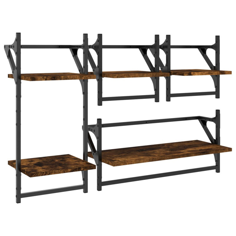 vidaXL Wall Shelf Set with Bars Storage Display Shelf Engineered Wood
