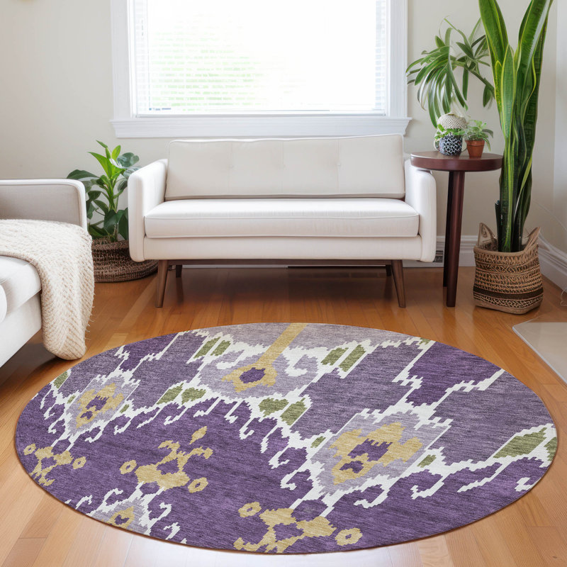 Premium Machine Washable Prisco Purple Rug, Round 8'