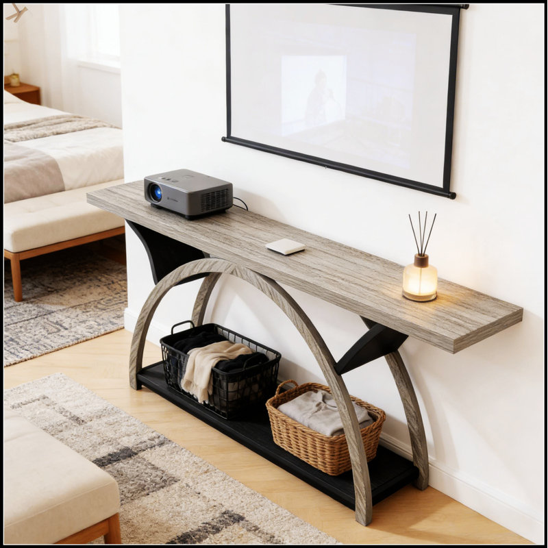 Table d'appoint à 2 niveaux, table de vestibule, console avec cadre en bois rustique et en métal pour une décoration et un rangement polyvalents