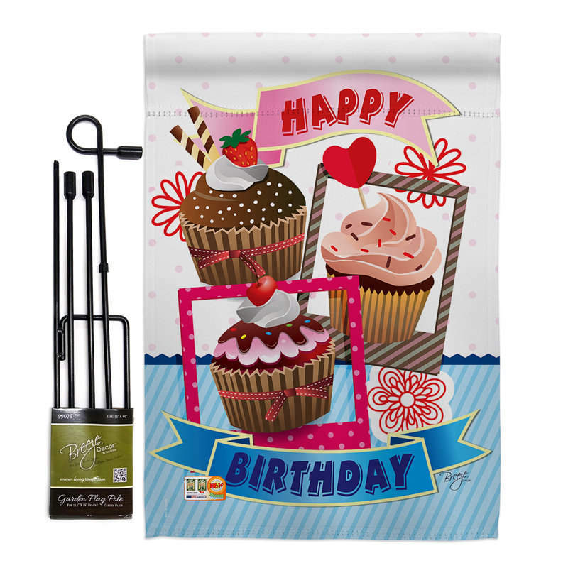 Polyester 18,5 x 13 po anniversaire petits gâteaux 2 côtés ensemble de drapeau, Polyester / mélange de polyester