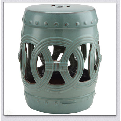 Outsunny Ceramic Garden Stool With Double-Coin Knotted Ring Design, Strong Glazed Material, Versatile Indoor/Outdoor Decorative End Table