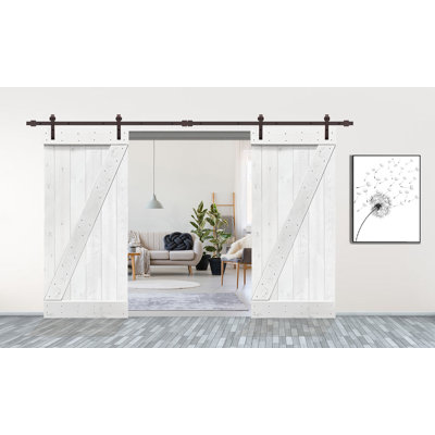 84'' Solid Wood Paneled Painted without Installation Hardware Kit Barn Door