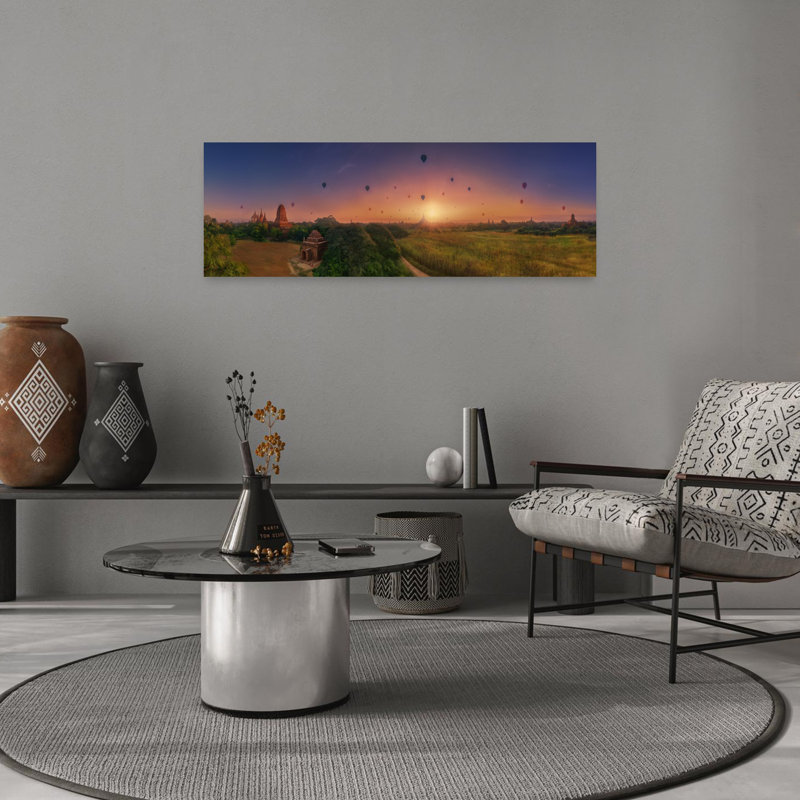 Ballons au-dessus de Bagan, paysage serein paisible au lever du soleil, art mural, H 12 po x l 36 po