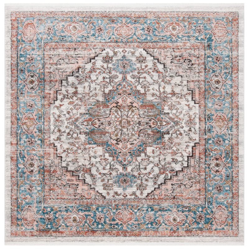 Tapis oriental gris / bleu Quinnipack, Carré 6 pi 7 po