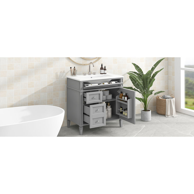 Meuble-lavabo de salle de bain avec lavabo gris, meuble-lavabo moderne à 2 tiroirs 30 po et tiroir coulissant, beaucoup d'espace