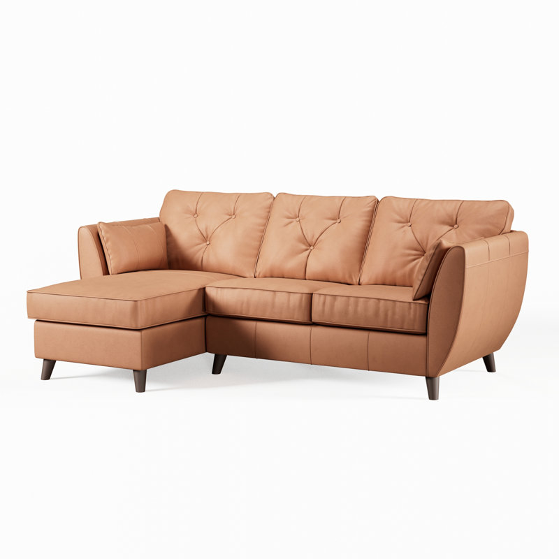 Hoxton 3 Seater Leather Maxi Sofa Chaise, Saddle, Left Hand Facing, Dark Wood