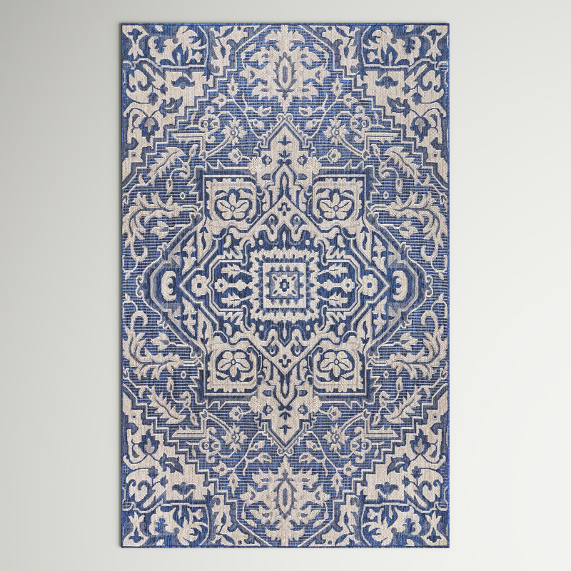Three Posts™ Bruck Machine Woven Blue Indoor/Outdoor Rug & Reviews ...