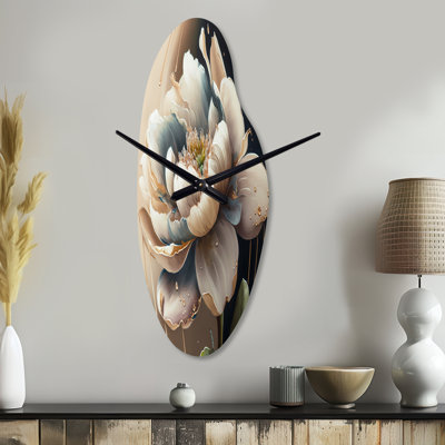 Cream White Flower - Curved Shape Large White Wall Clock - Unique Shape