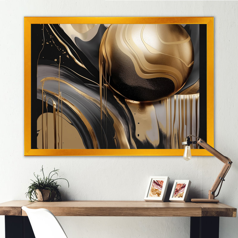 Impression sur toile encadrée dorée et noire captivante IV, H 34 po x l 44 po, Cadre photo unique, Doré