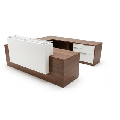 Crovetti en U moderne avec comptoir en verre et en bois d'ingénierie, finition TFL, crédence