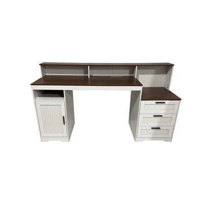 Bureau d'ordinateur de style ferme de 160 cm de large avec éclairage DEL, prise électrique et tiroirs pour bureau à domicile