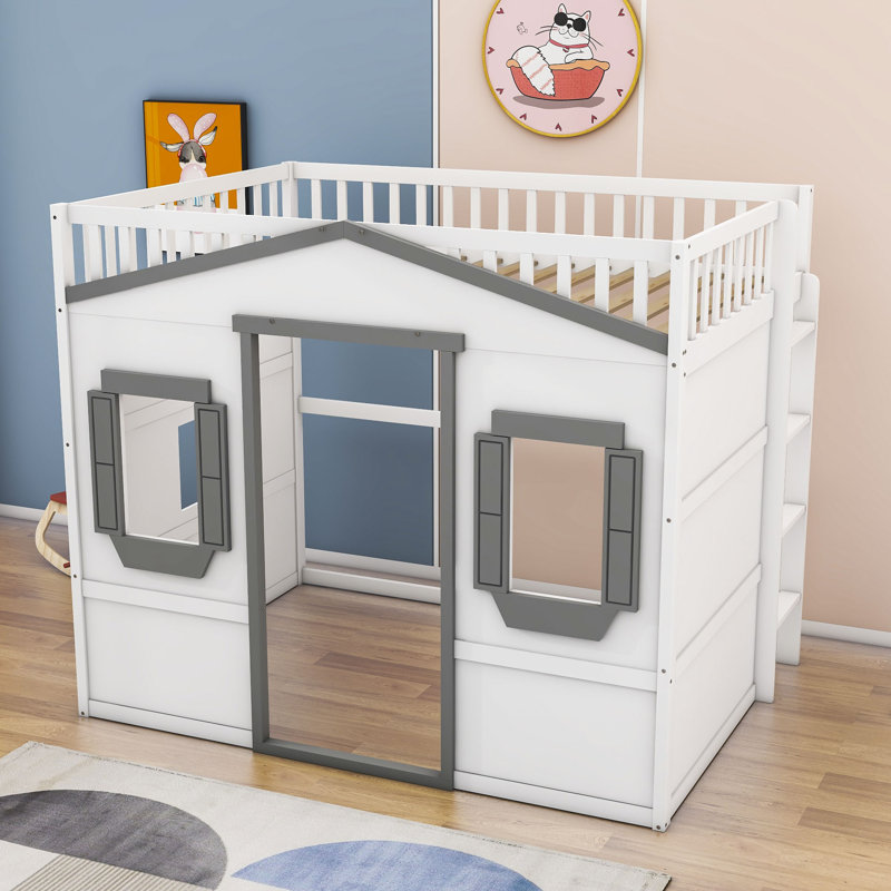 Ascutney Full Size House Loft Bed with Windows by Harper Orchard, White/Gray