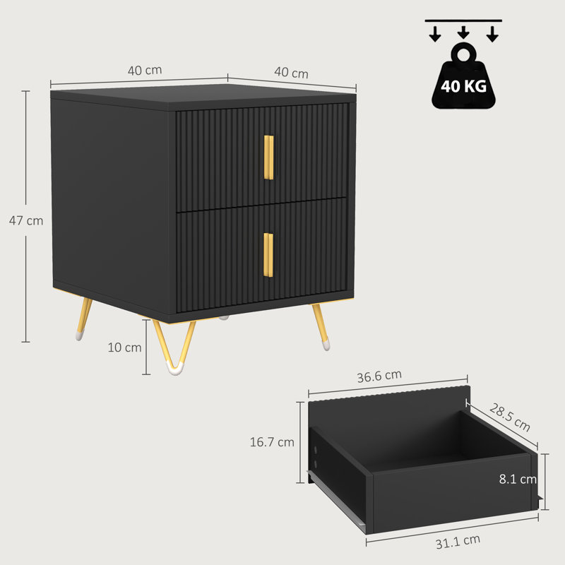 40 cm W Bedside Table