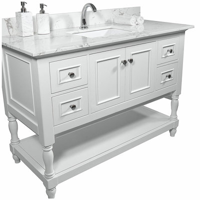 Montary 43x22-inch bathroom stone vanity top, made of engineering stone Carrara white marble color, with rectangular undermount ceramic washbasin