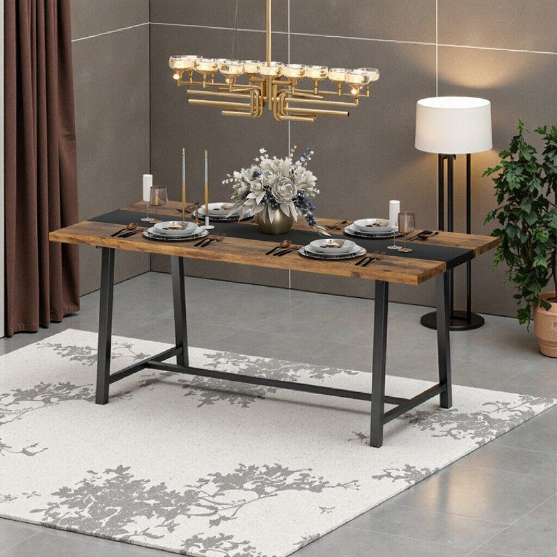 Industrial Dining Table For 8, 70.9" Rectangular Table With Steel Legs, Spacious & Durable