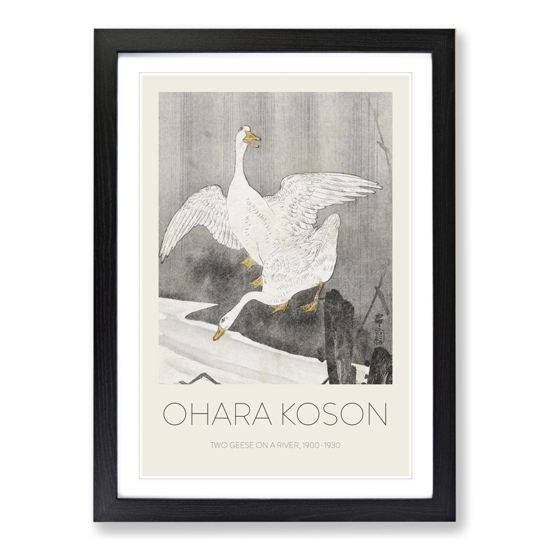 Geese At The River by Ohara Koson - Single Picture Frame Print, 65cm H x 48cm W x 2cm D, Black Framed