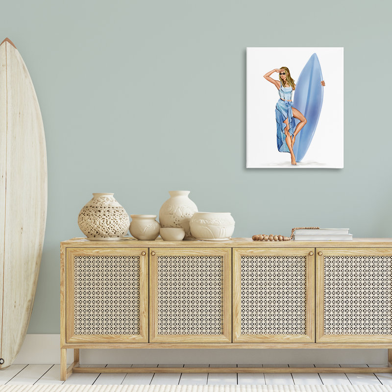 «Trendy Surfer Girl» en toile bleue, design par Ziwei Li, H 30 po x l 24 po