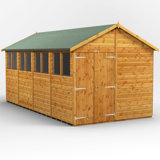 Powersheds 16 x 8ft Timber Tongue & Groove Apex Garden Shed, Double Doors
