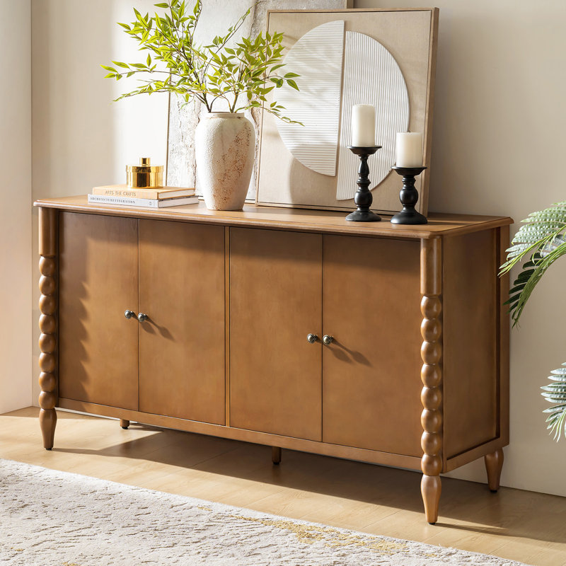 ALEX Transitional 4-Door Sideboard with Adjustable Shelves and Solid Wood Legs, Acorn