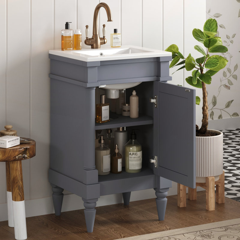 Meuble-lavabo moderne de 18 pouces avec lavabo, conception peu encombrante et rangement durable pour les petites salles de bain