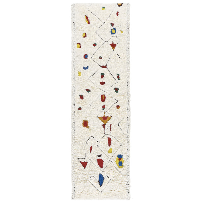Kaloudis 922 Hand Tufted Wool/Cotton Abstract Indoor Use Only Rug in Ivory/Red, Runner 2'3" x 8'