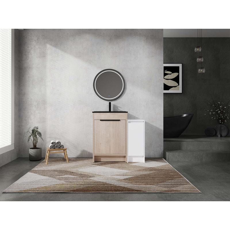 Meuble-lavabo autoportant avec lavabo en céramique et armoires de rangement, porte à fermeture douce, Noir