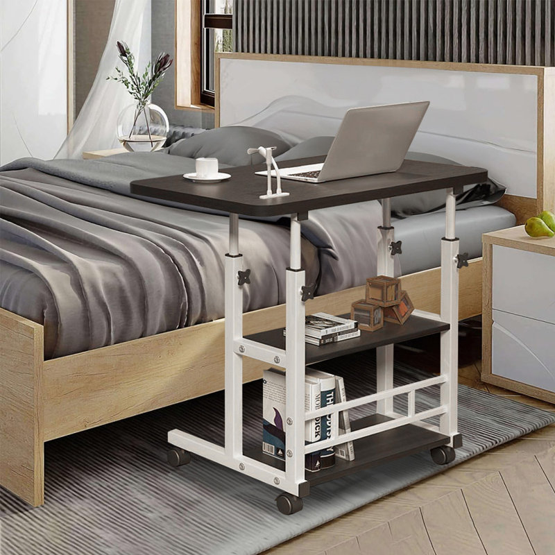 Height Adjustable Mobile Overbed Table with Wheels, Dark Grey/White